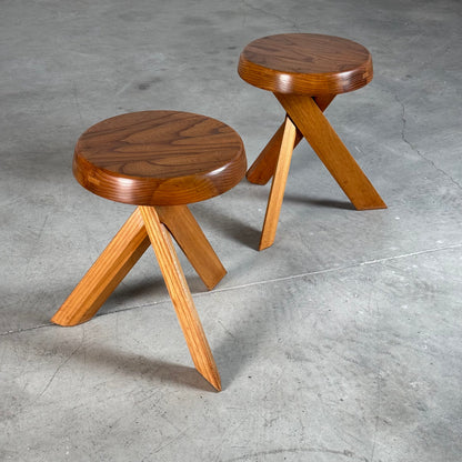 Pair of S13 Stools in Solid Elm by Pierre Chapo, France, 1970s Stools