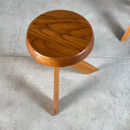 Pair of S13 Stools in Solid Elm by Pierre Chapo, France, 1970s Stools