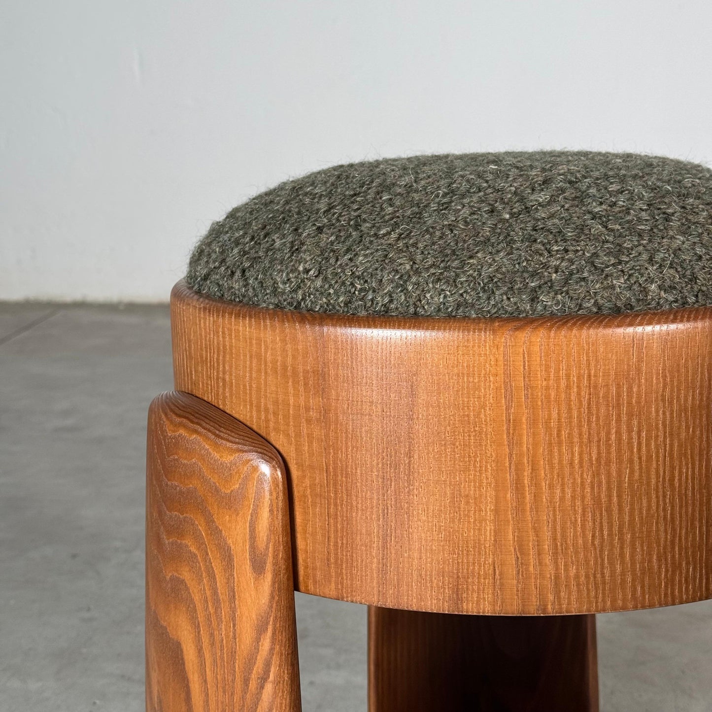 Pair of Sculptural Stools in Ash Wood with Dedar Milano Melange Boucle Upholstery by Forme Stools