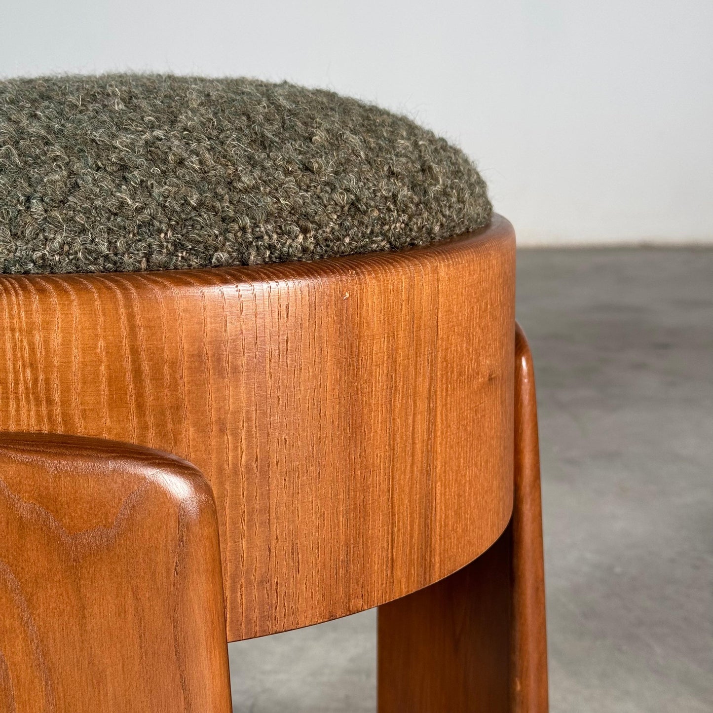 Pair of Sculptural Stools in Ash Wood with Dedar Milano Melange Boucle Upholstery by Forme Stools