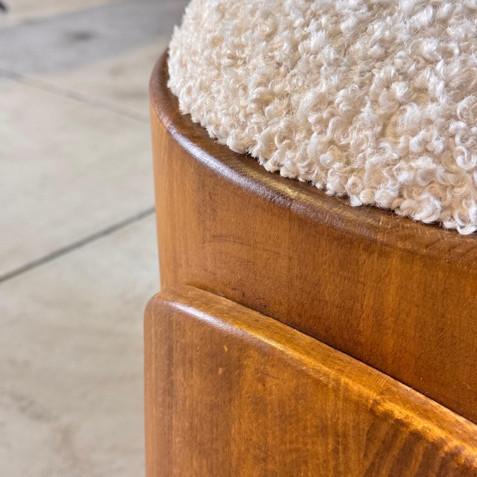 Pair of Sculptural Wooden Stools with Luxurious Faux Fur Upholstery by Forme Stools