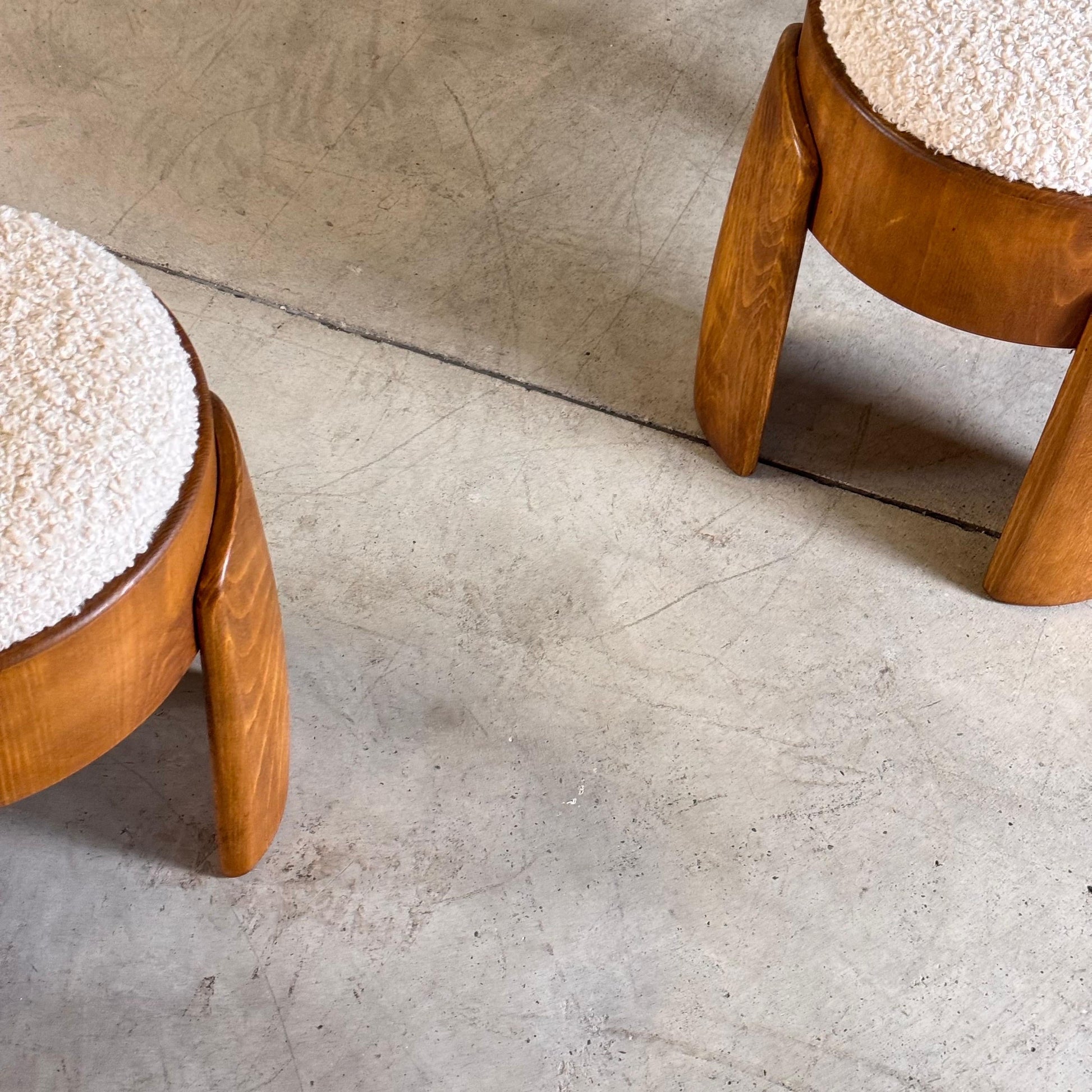 Pair of Sculptural Wooden Stools with Luxurious Faux Fur Upholstery by Forme Stools