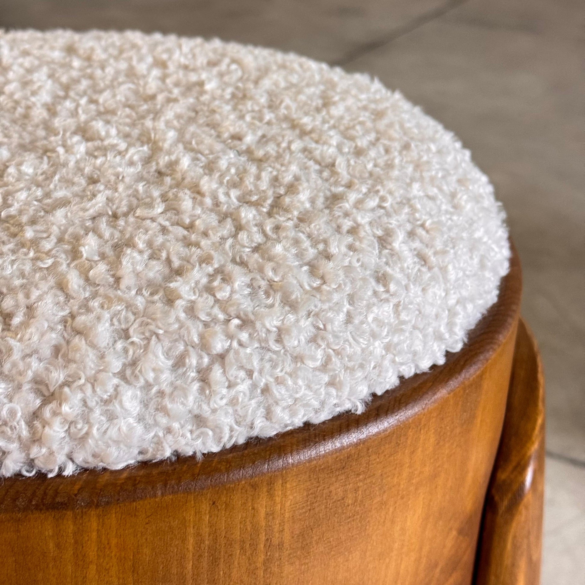 Pair of Sculptural Wooden Stools with Luxurious Faux Fur Upholstery by Forme Stools