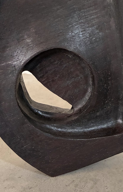 Gianni Pinna carved padouk wood sculpture, close detail of a pierced aperture and carved surface