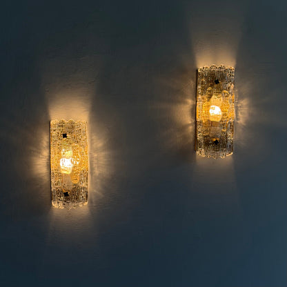 Pair of Textured Glass Wall Lights by Carl Fagerlund for Orrefors, 1970s Sconces