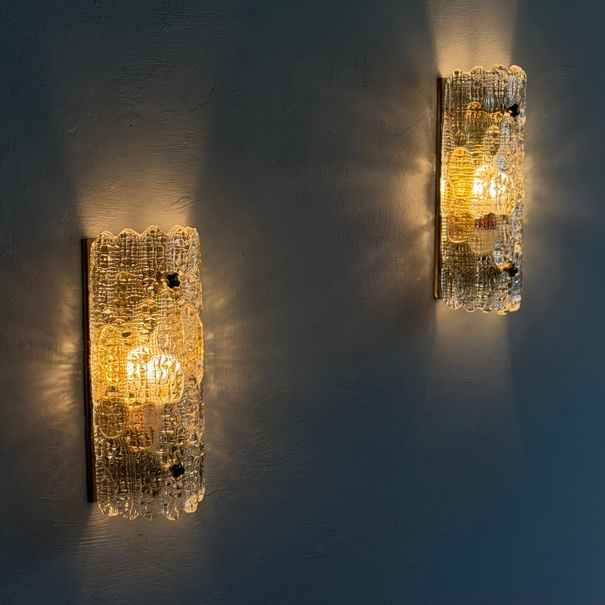 Pair of Textured Glass Wall Lights by Carl Fagerlund for Orrefors, 1970s Sconces