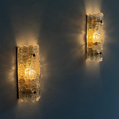 Pair of Textured Glass Wall Lights by Carl Fagerlund for Orrefors, 1970s Sconces
