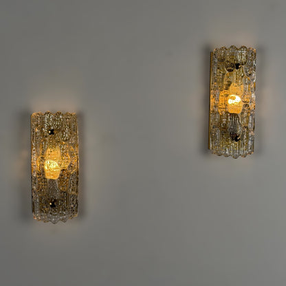 Pair of Textured Glass Wall Lights by Carl Fagerlund for Orrefors, 1970s Sconces