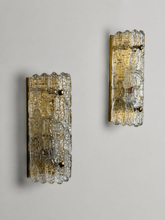 Pair of Textured Glass Wall Lights by Carl Fagerlund for Orrefors, 1970s Sconces