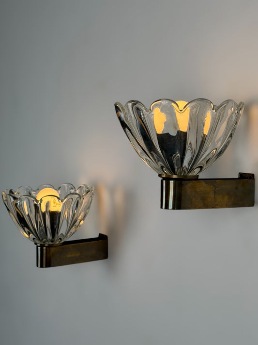 Pair of Thick Murano Glass Wall Sconces by Archimede Seguso for Seguso Vetri d'Arte, 1940s Sconces