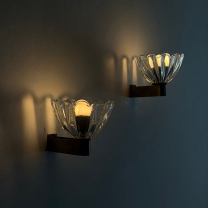 Pair of Thick Murano Glass Wall Sconces by Archimede Seguso for Seguso Vetri d'Arte, 1940s Sconces