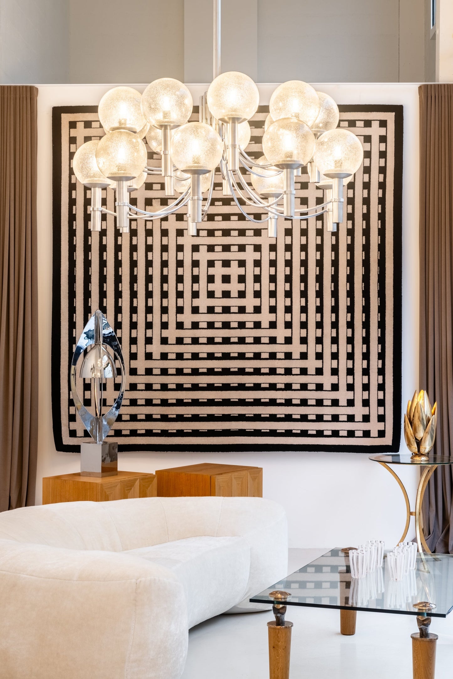 Pair of Unique Veronese Chandeliers 65-Inch Steel Murano Glass 1970 Chandeliers