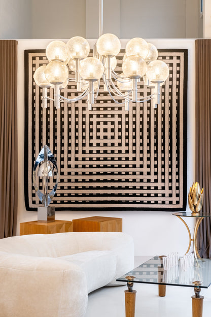 Pair of Unique Veronese Chandeliers 65-Inch Steel Murano Glass 1970 Chandeliers