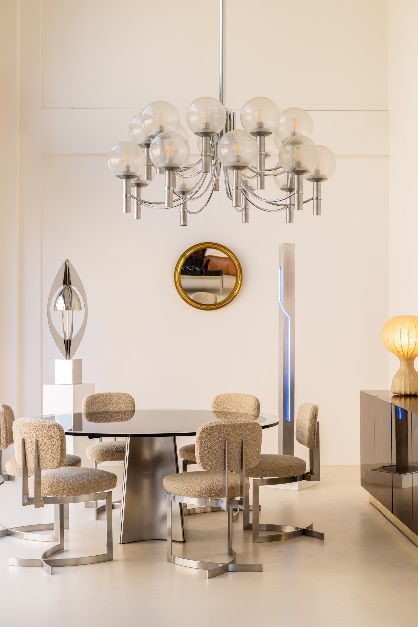 Pair of Unique Veronese Chandeliers 65-Inch Steel Murano Glass 1970 Chandeliers