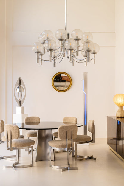 Pair of Unique Veronese Chandeliers 65-Inch Steel Murano Glass 1970 Chandeliers