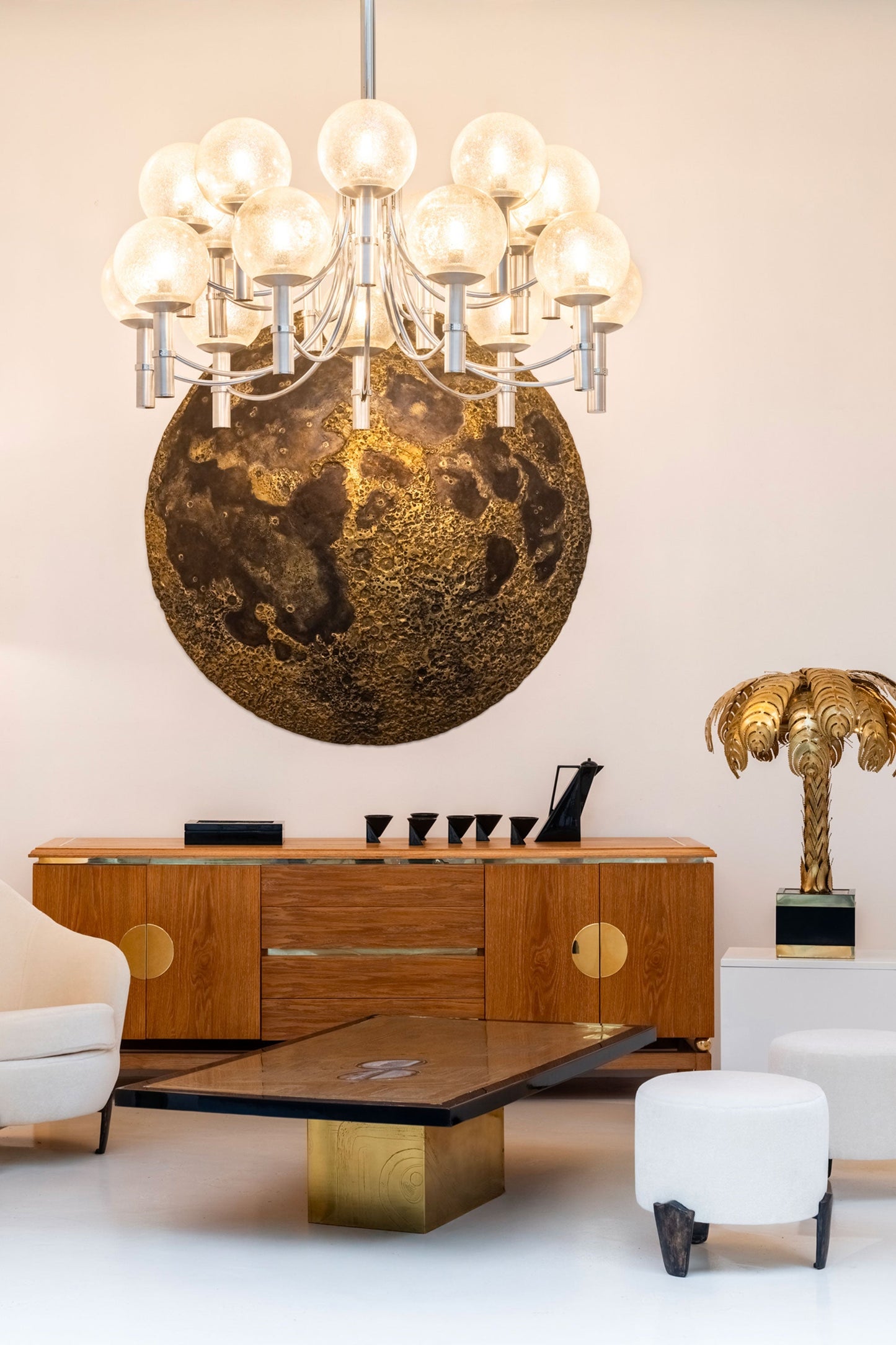 Pair of Unique Veronese Chandeliers 65-Inch Steel Murano Glass 1970 Chandeliers