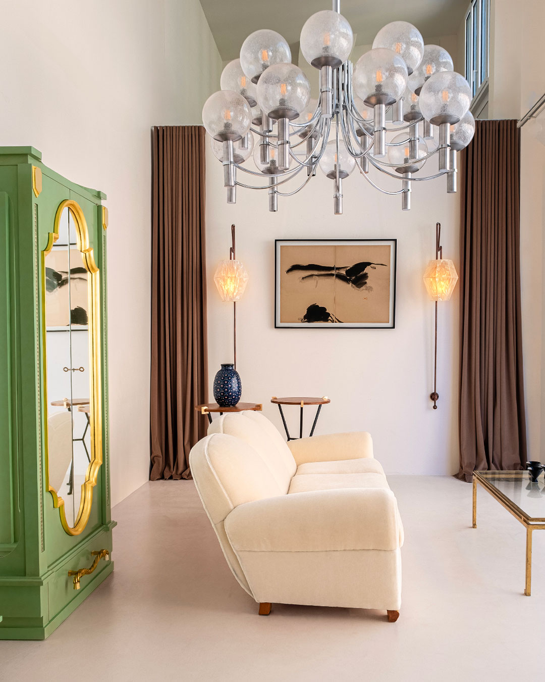 Pair of Unique Veronese Chandeliers 65-Inch Steel Murano Glass 1970 Chandeliers