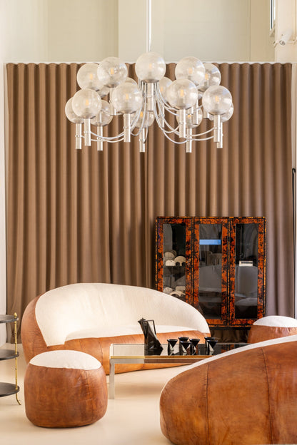 Pair of Unique Veronese Chandeliers 65-Inch Steel Murano Glass 1970 Chandeliers