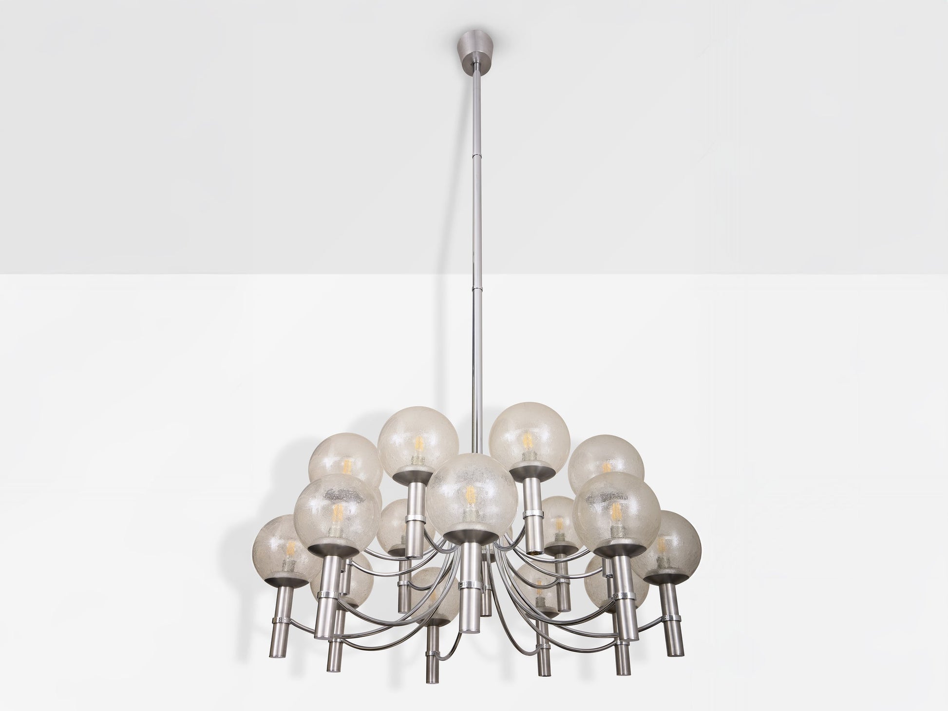 Pair of Unique Veronese Chandeliers 65-Inch Steel Murano Glass 1970 Chandeliers