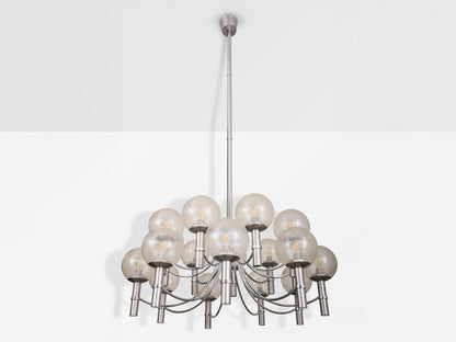 Pair of Unique Veronese Chandeliers 65-Inch Steel Murano Glass 1970 Chandeliers