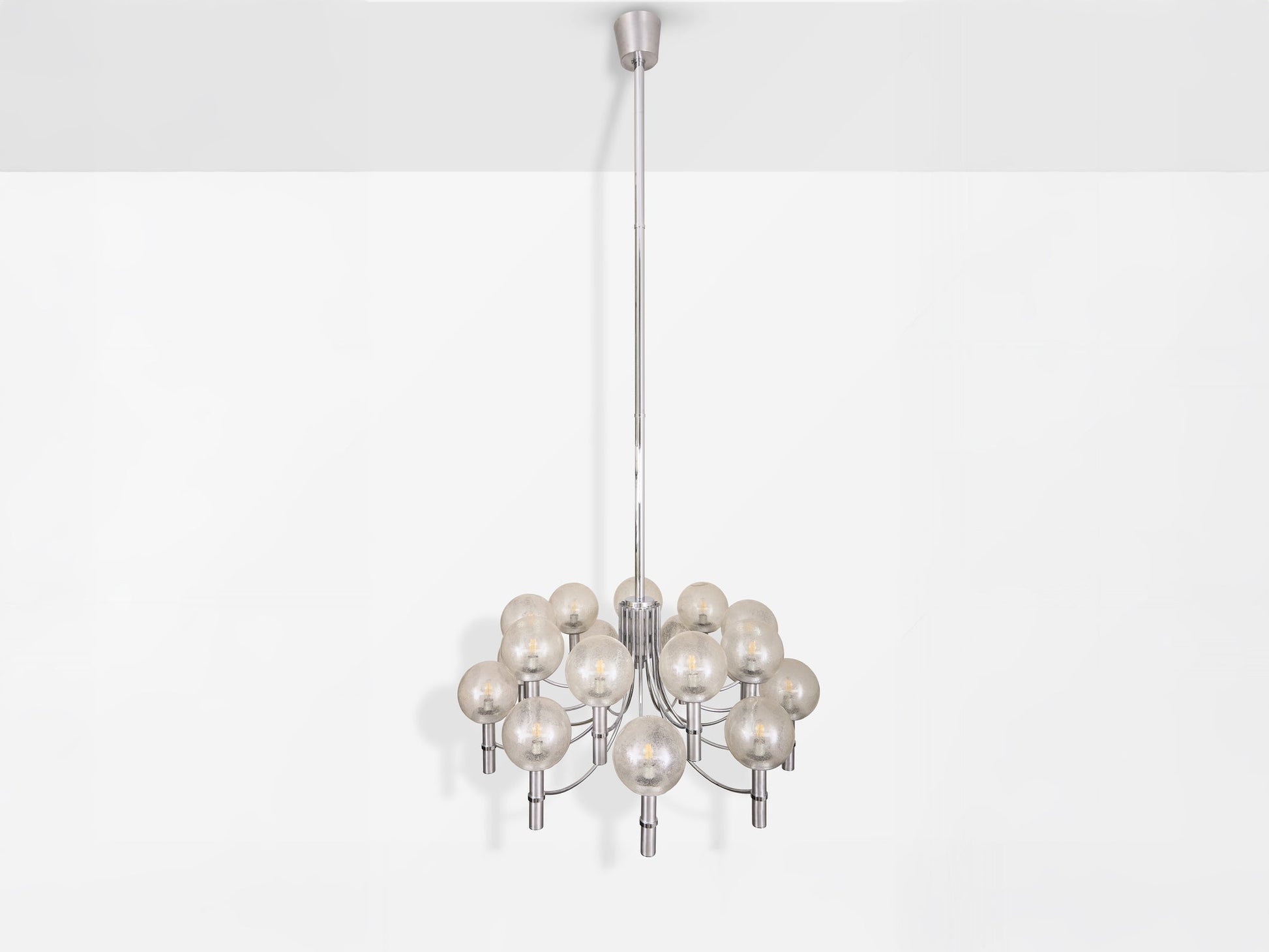 Pair of Unique Veronese Chandeliers 65-Inch Steel Murano Glass 1970 Chandeliers