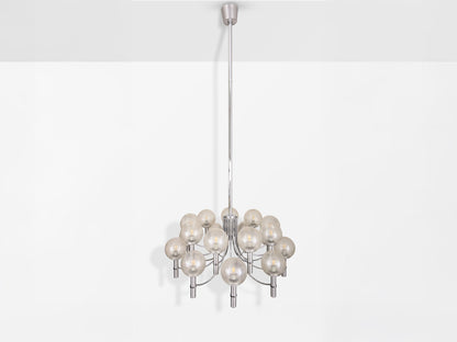 Pair of Unique Veronese Chandeliers 65-Inch Steel Murano Glass 1970 Chandeliers