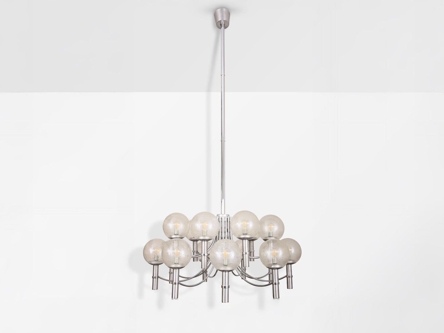 Pair of Unique Veronese Chandeliers 65-Inch Steel Murano Glass 1970 Chandeliers