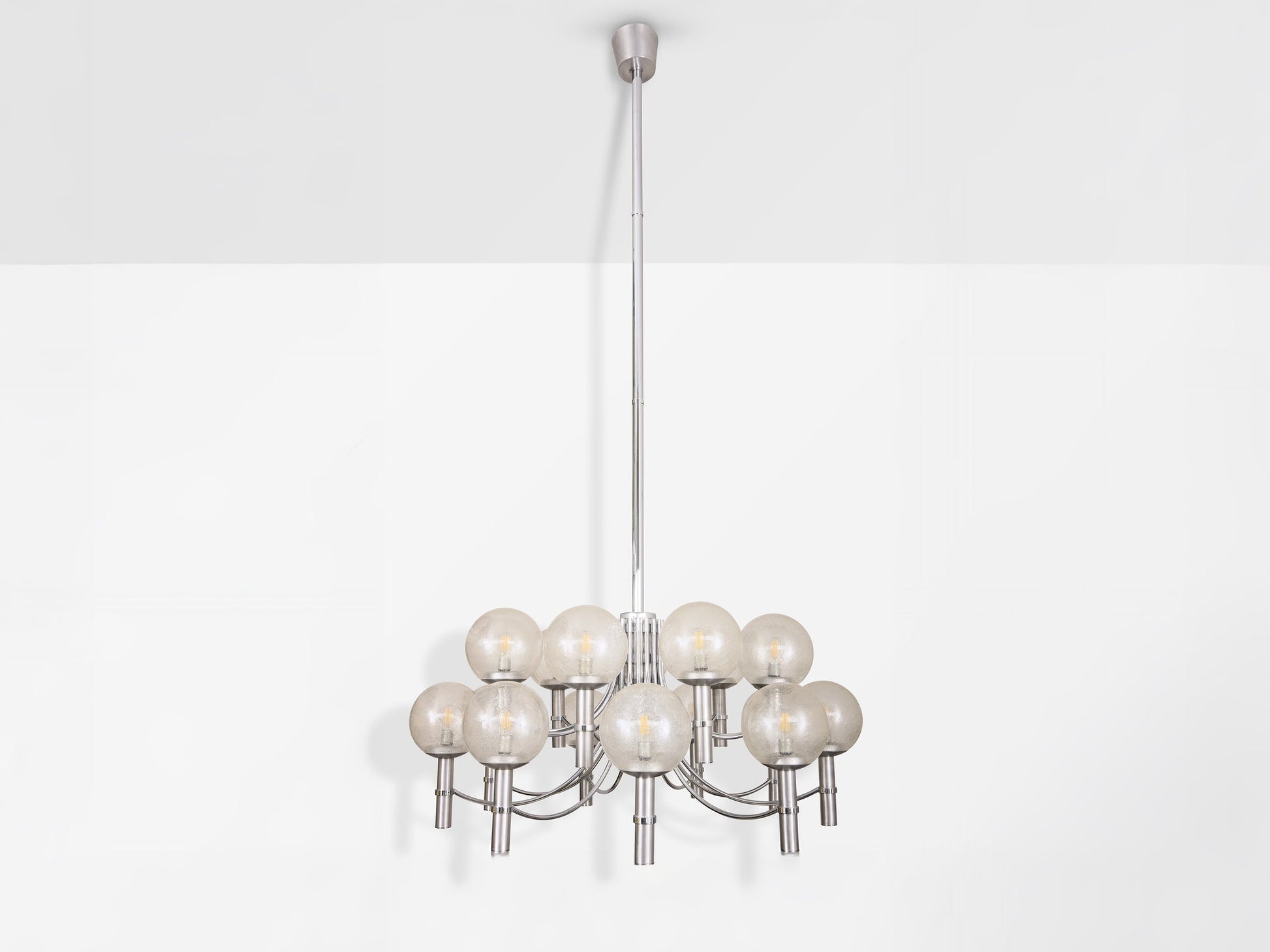 Pair of Unique Veronese Chandeliers 65-Inch Steel Murano Glass 1970 Chandeliers