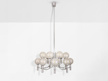 Pair of Unique Veronese Chandeliers 65-Inch Steel Murano Glass 1970 Chandeliers