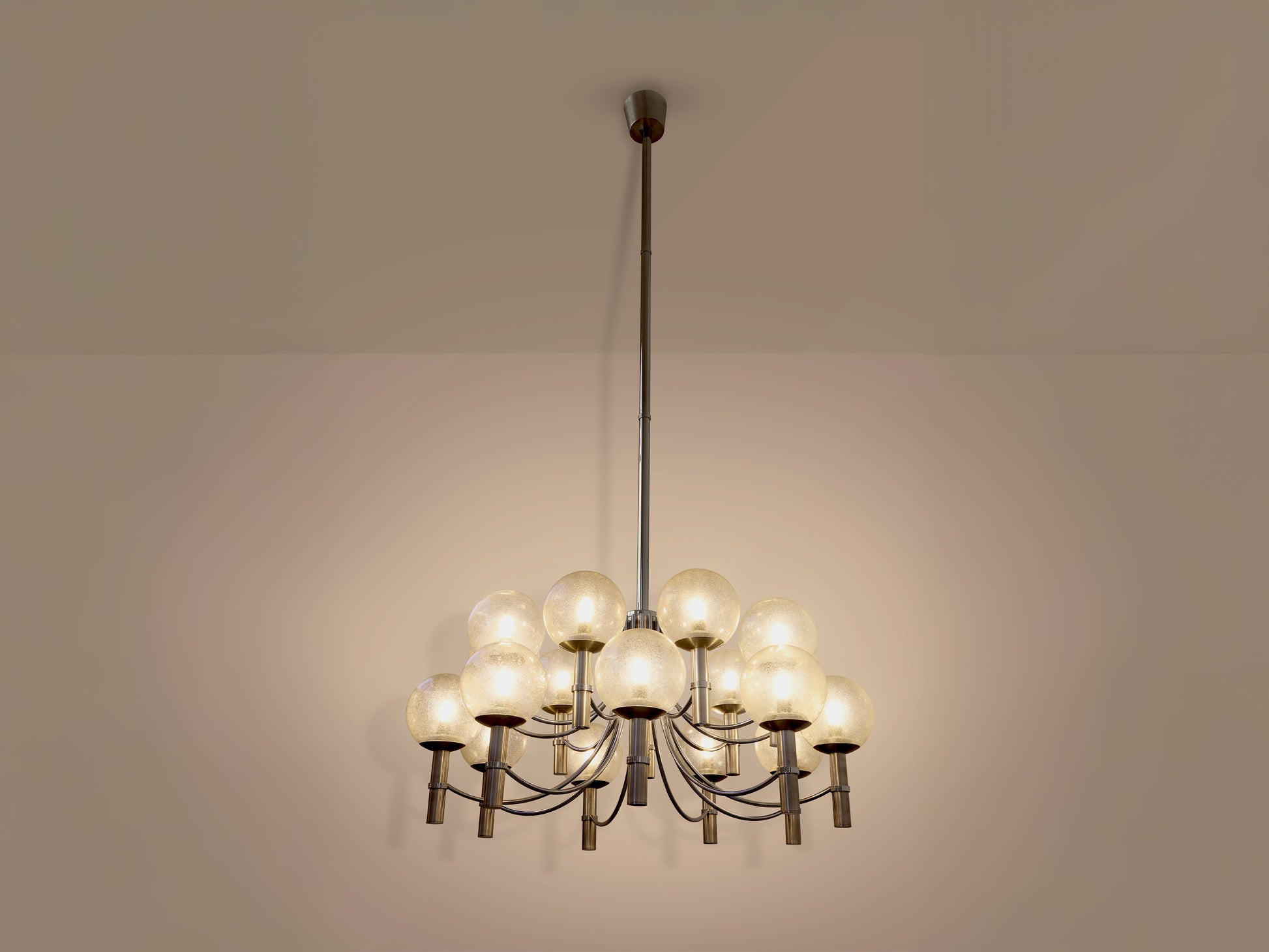 Pair of Unique Veronese Chandeliers 65-Inch Steel Murano Glass 1970 Chandeliers