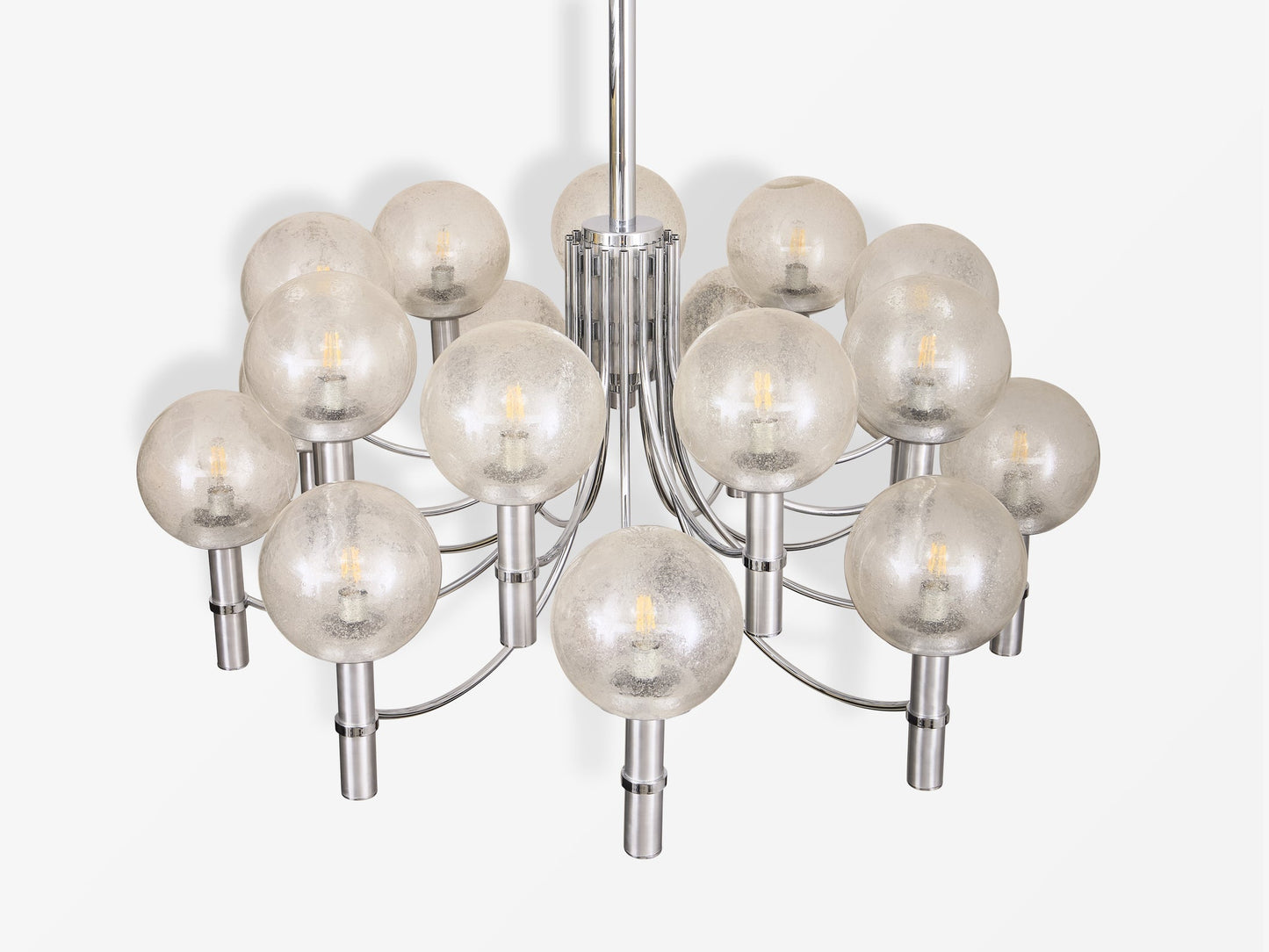 Pair of Unique Veronese Chandeliers 65-Inch Steel Murano Glass 1970 Chandeliers