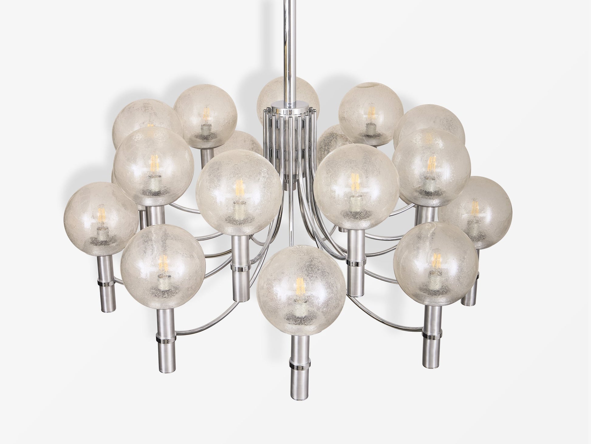 Pair of Unique Veronese Chandeliers 65-Inch Steel Murano Glass 1970 Chandeliers