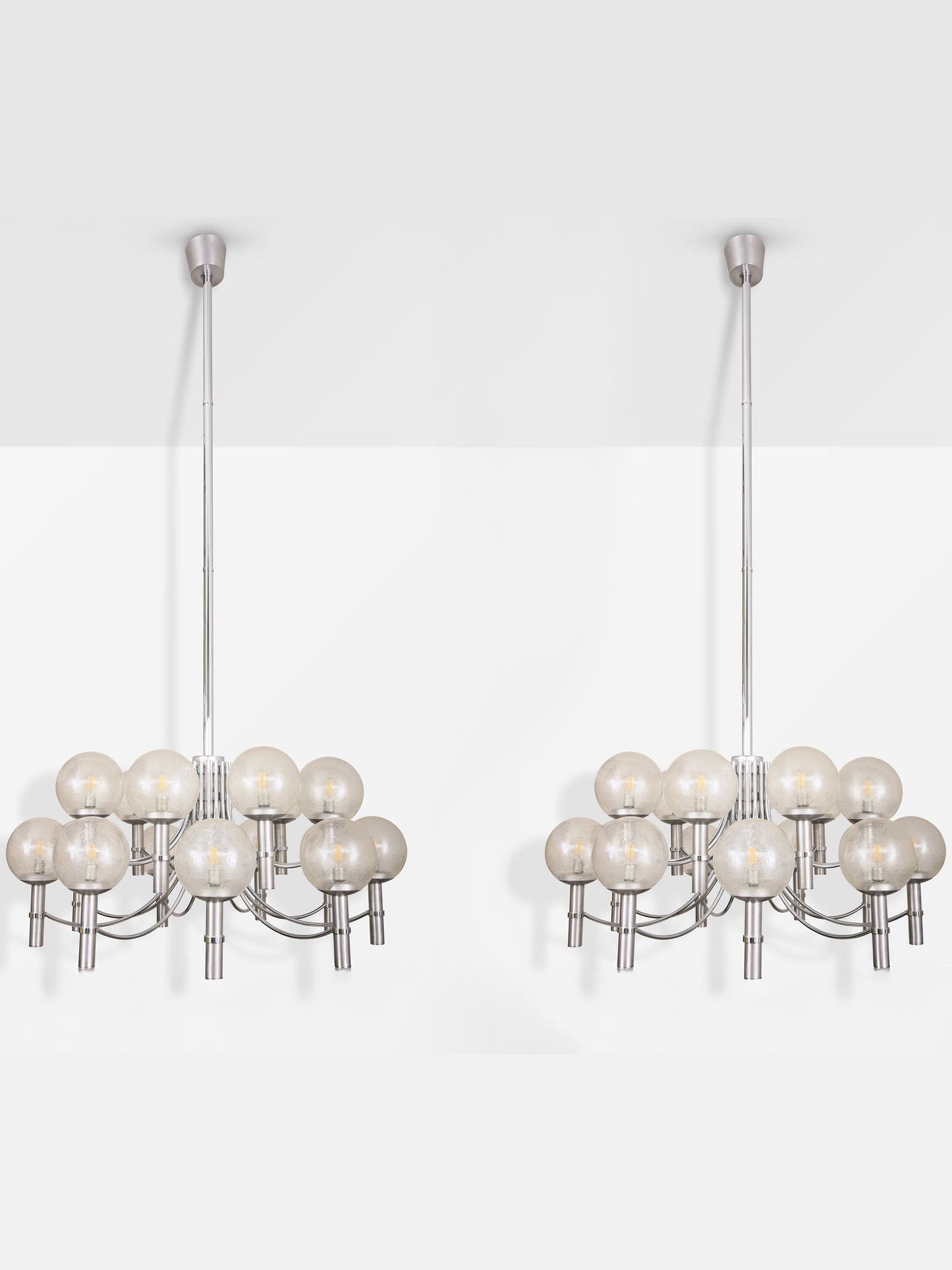 Pair of Unique Veronese Chandeliers 65-Inch Steel Murano Glass 1970 Chandeliers