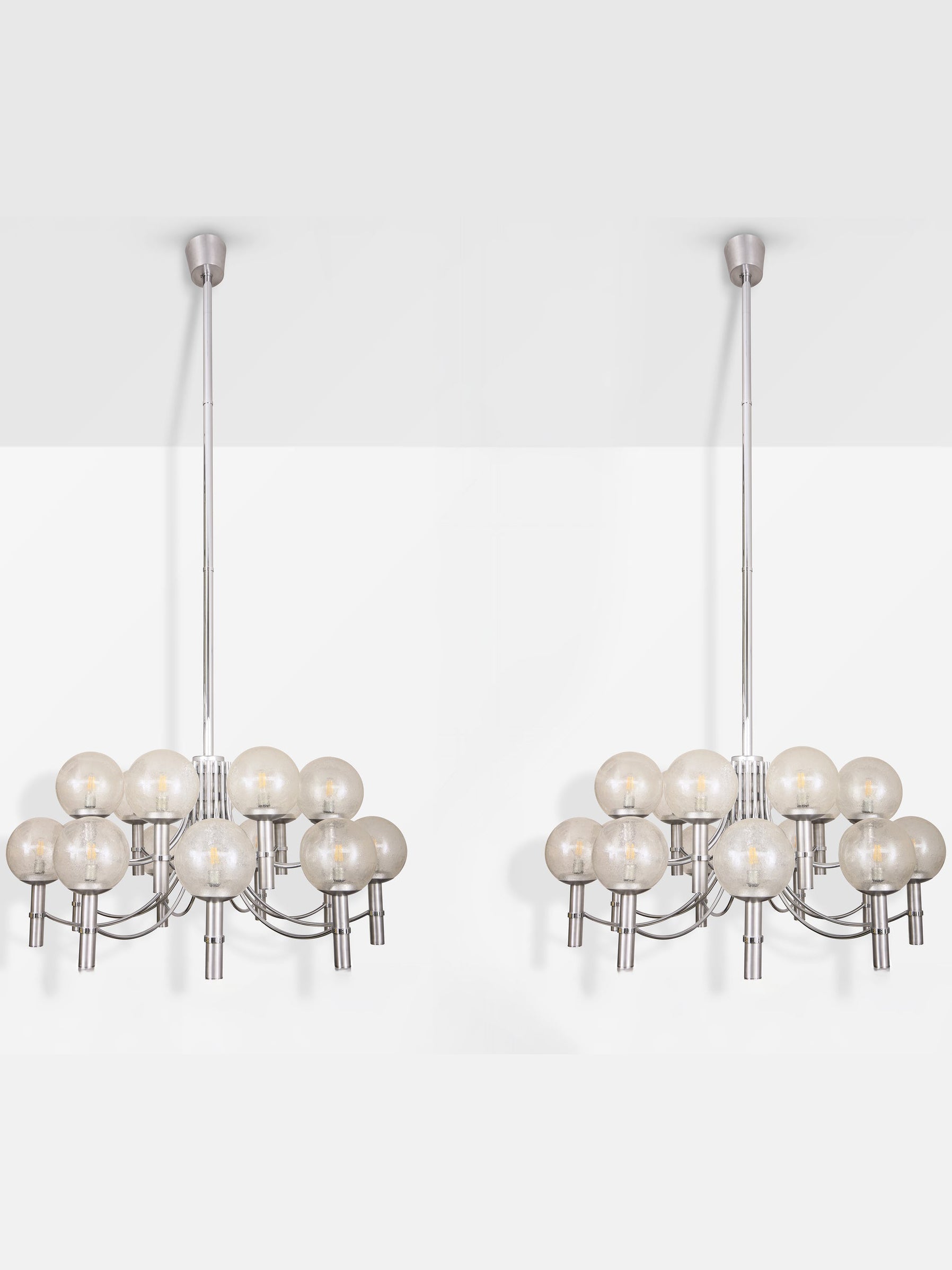 Pair of Unique Veronese Chandeliers 65-Inch Steel Murano Glass 1970 Chandeliers