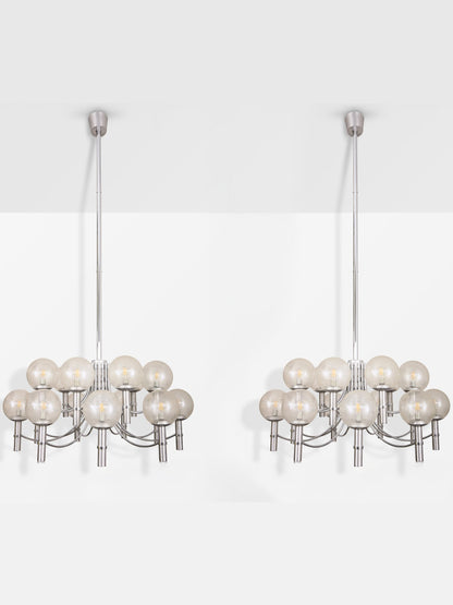 Pair of Unique Veronese Chandeliers 65-Inch Steel Murano Glass 1970 Chandeliers