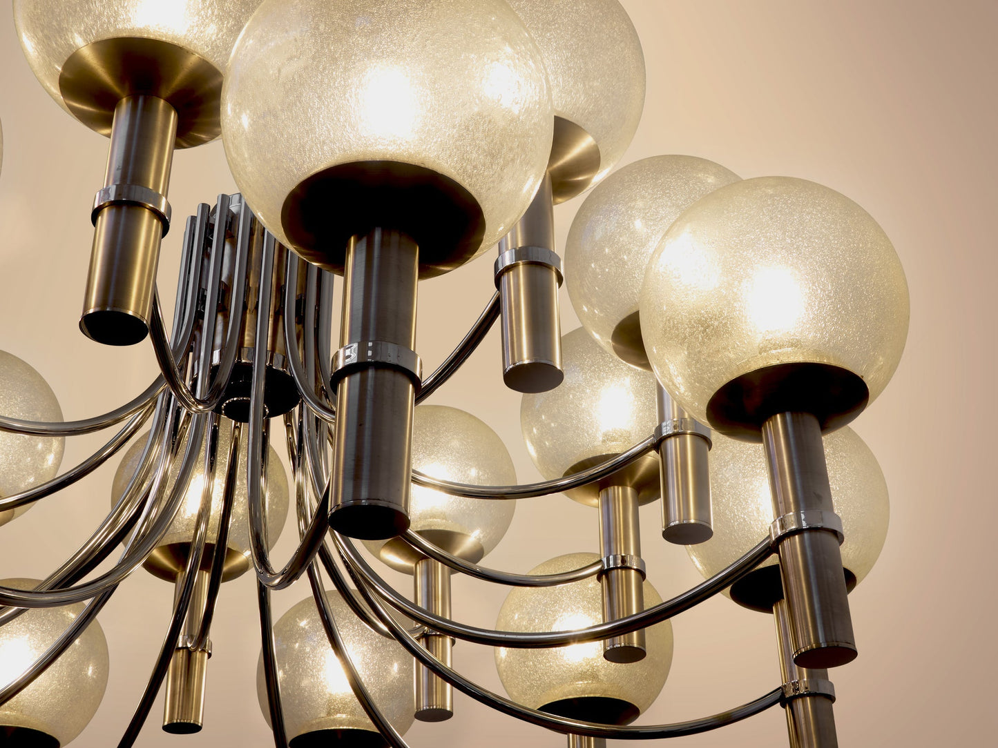 Pair of Unique Veronese Chandeliers 65-Inch Steel Murano Glass 1970 Chandeliers