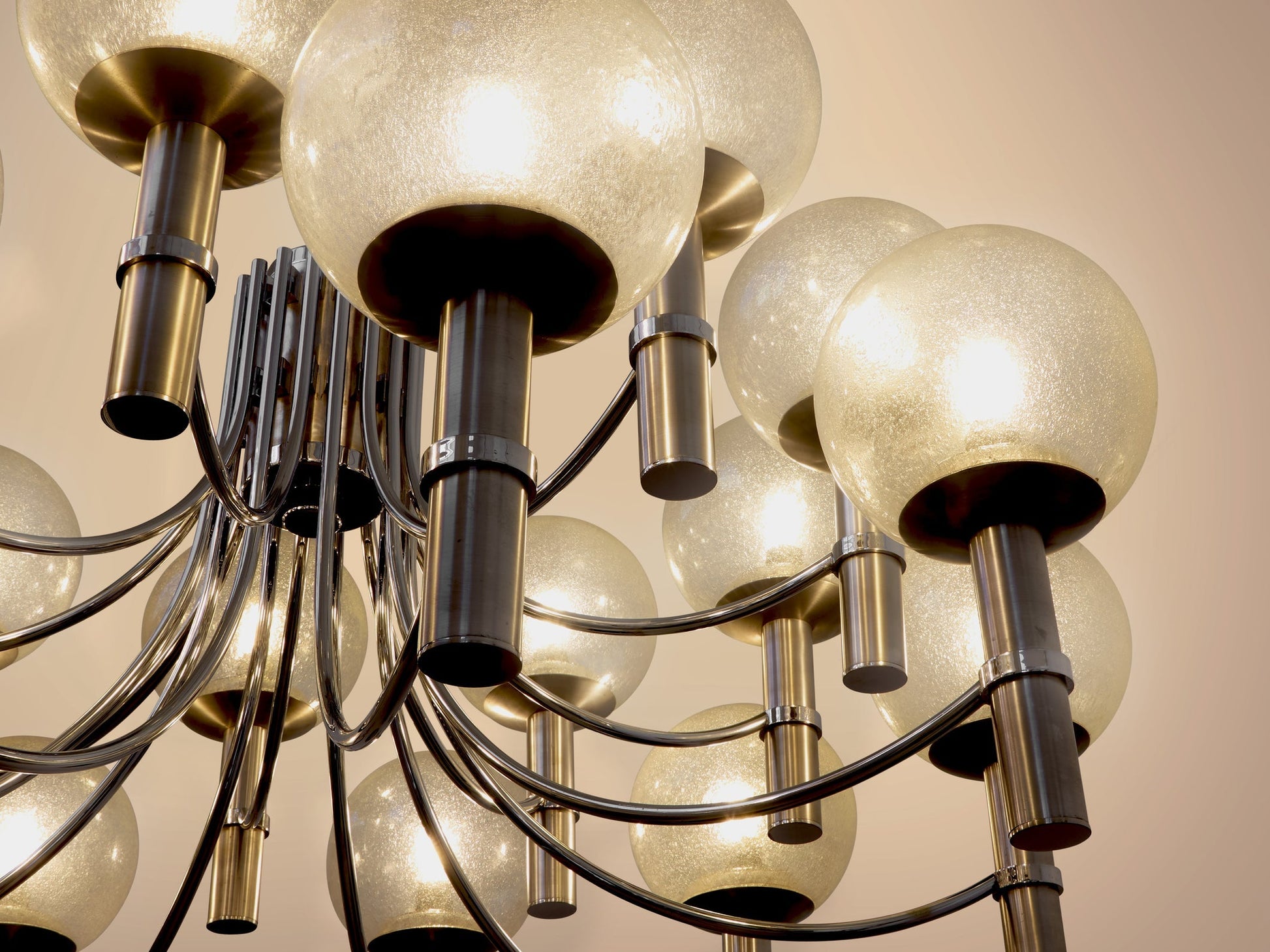 Pair of Unique Veronese Chandeliers 65-Inch Steel Murano Glass 1970 Chandeliers