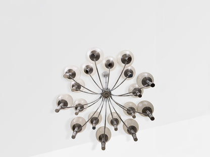 Pair of Unique Veronese Chandeliers 65-Inch Steel Murano Glass 1970 Chandeliers