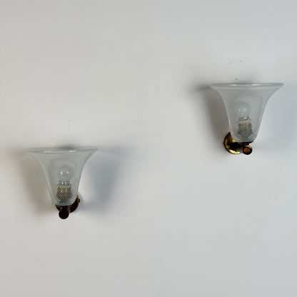 Pair of Wall Sconces "Torcello" Attributed to Carlo Scarpa for Venini, 1940s Sconces
