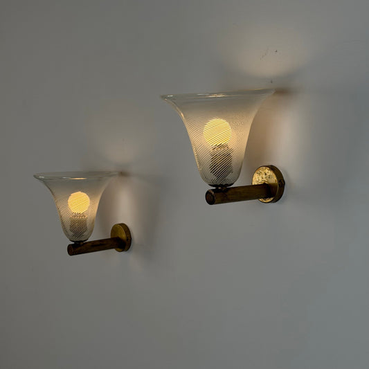 Pair of Wall Sconces "Torcello" Attributed to Carlo Scarpa for Venini, 1940s Sconces
