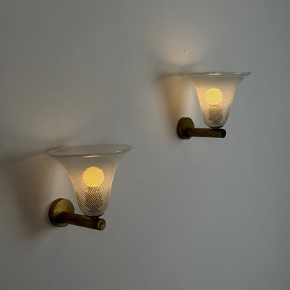 Pair of Wall Sconces "Torcello" Attributed to Carlo Scarpa for Venini, 1940s Sconces