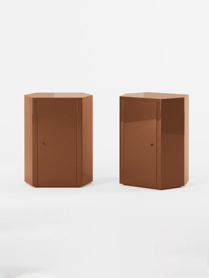 Park Lacquer Nightstand in Cider Orange Brown Pair by Lemon Furniture