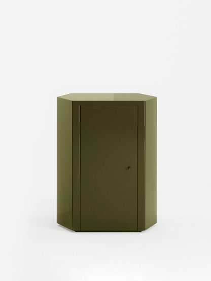 Park Lacquer Nightstand in Uniform Olive Green Left by Lemon Furniture