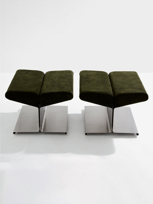 Paul Geoffroy for Uginox Stainless Steel Alcantara Ottomans, 1975 Ottomans