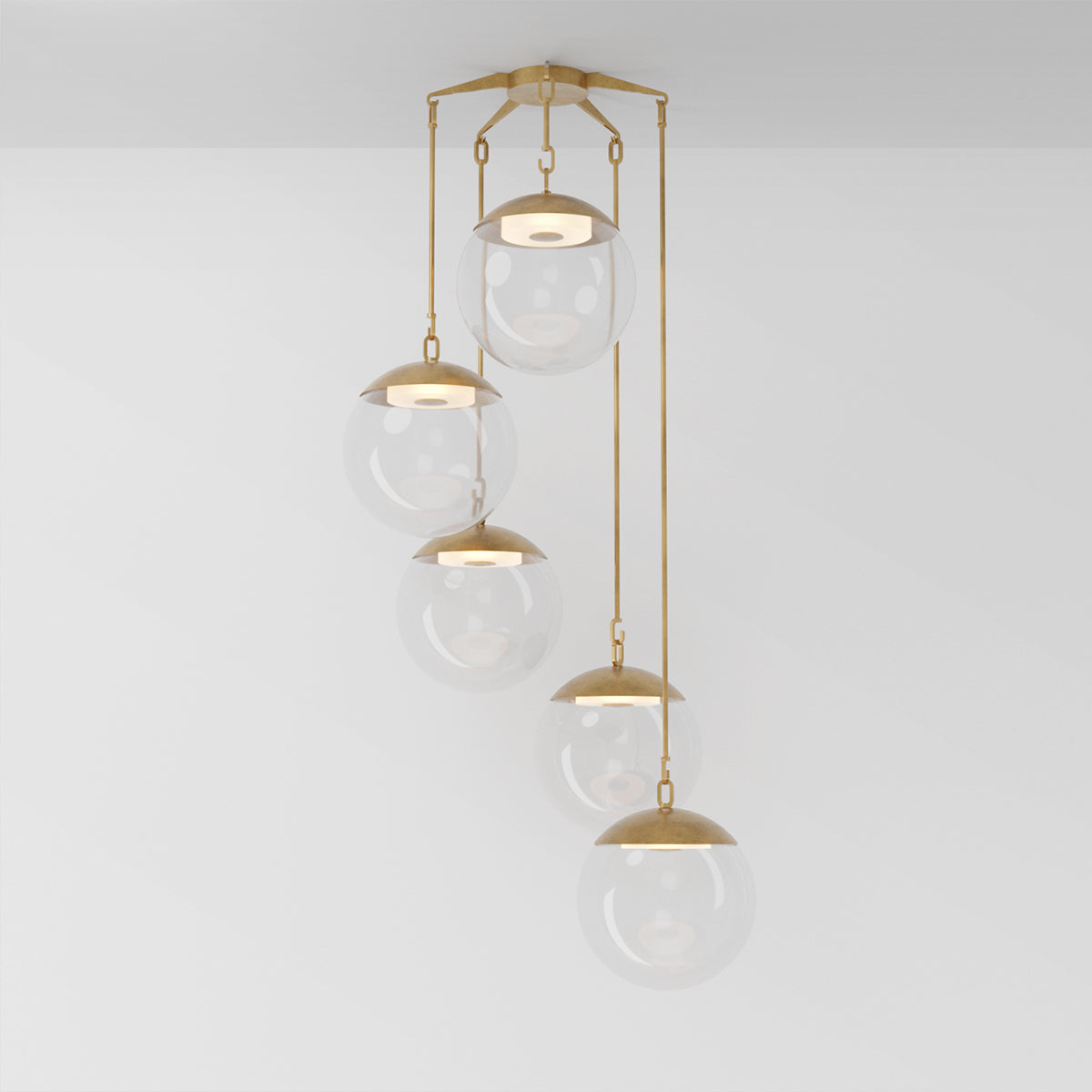 Penta 16 Chandelier in Aged Brass Clear Glass Chandeliers