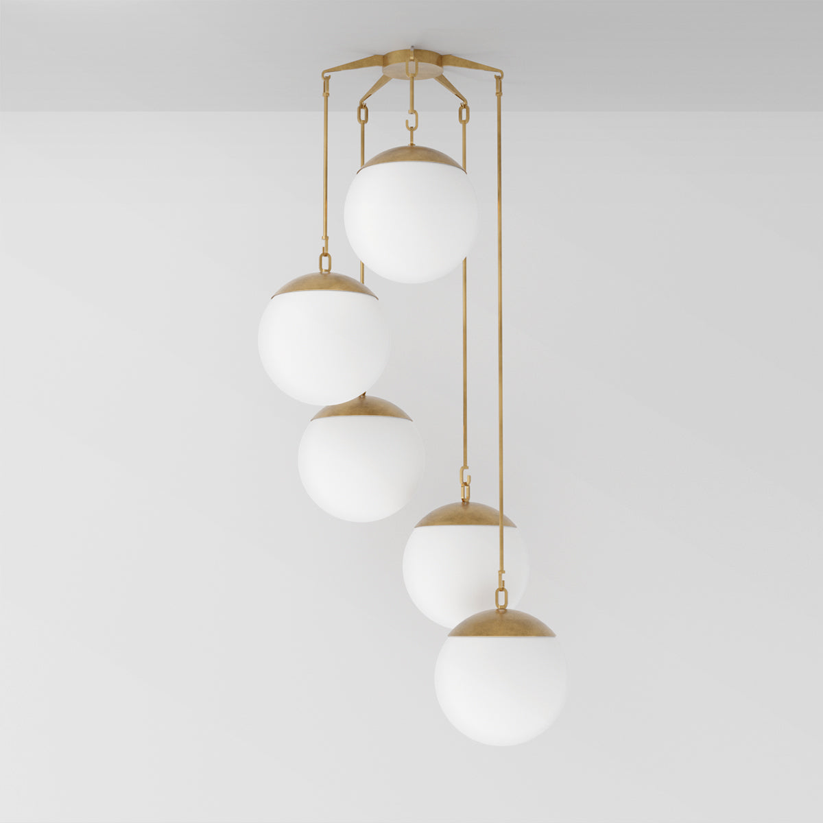 Penta 16 Chandelier in Aged Brass Opal Glass Chandeliers