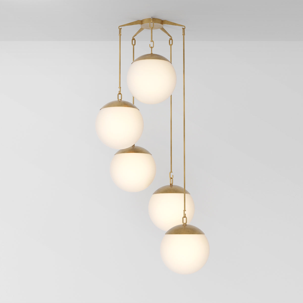 Penta 16 Chandelier in Aged Brass Opal Glass Chandeliers