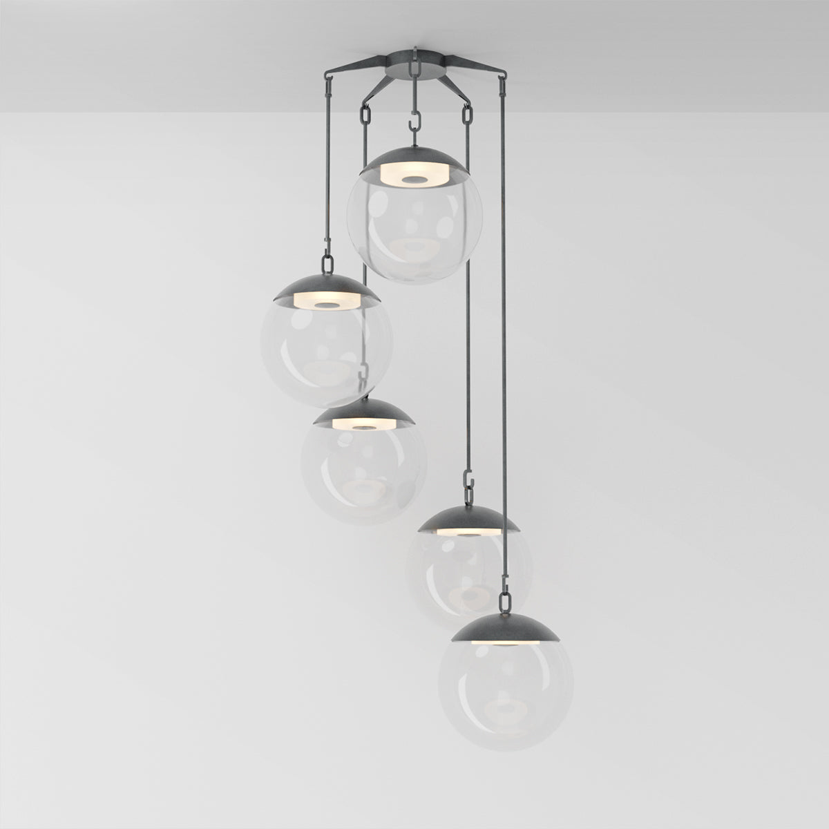 Penta 16 Chandelier in Aged Pewter Clear Glass Chandeliers