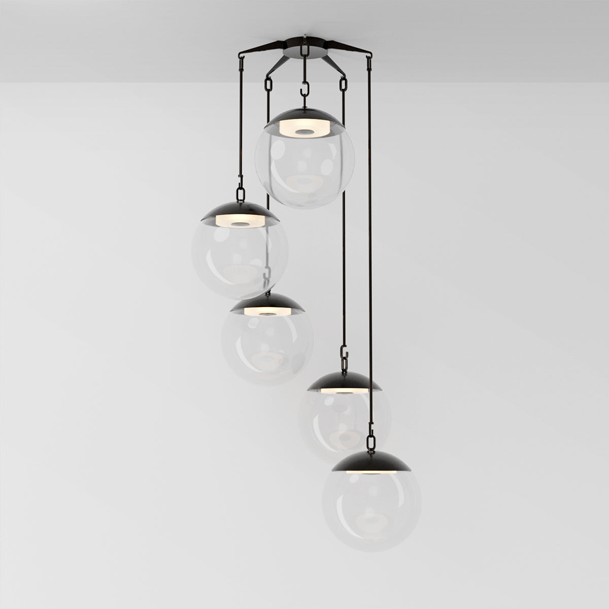 Penta 16 Chandelier in Black Brass Clear Glass Chandeliers