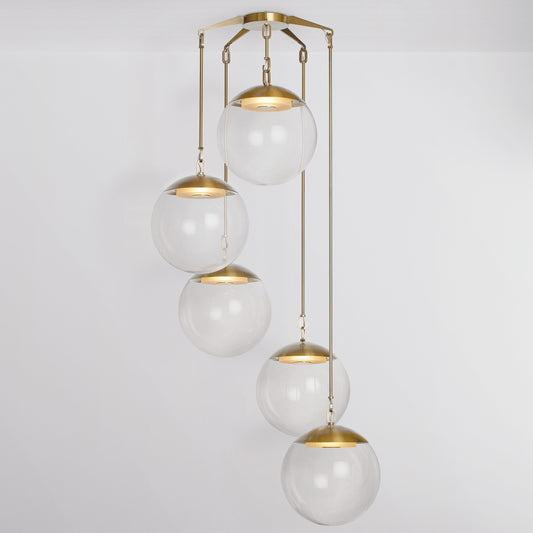 Penta 16 Chandelier in Brass Clear Glass Chandeliers